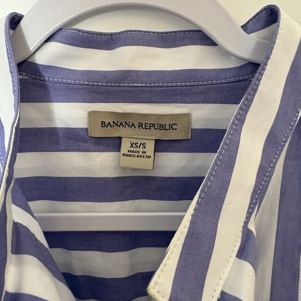 Banana Republic Rhyah Poplin Mini Dress Size XS/S Purple Stripe Clean Minimalist - Picture 3 of 7